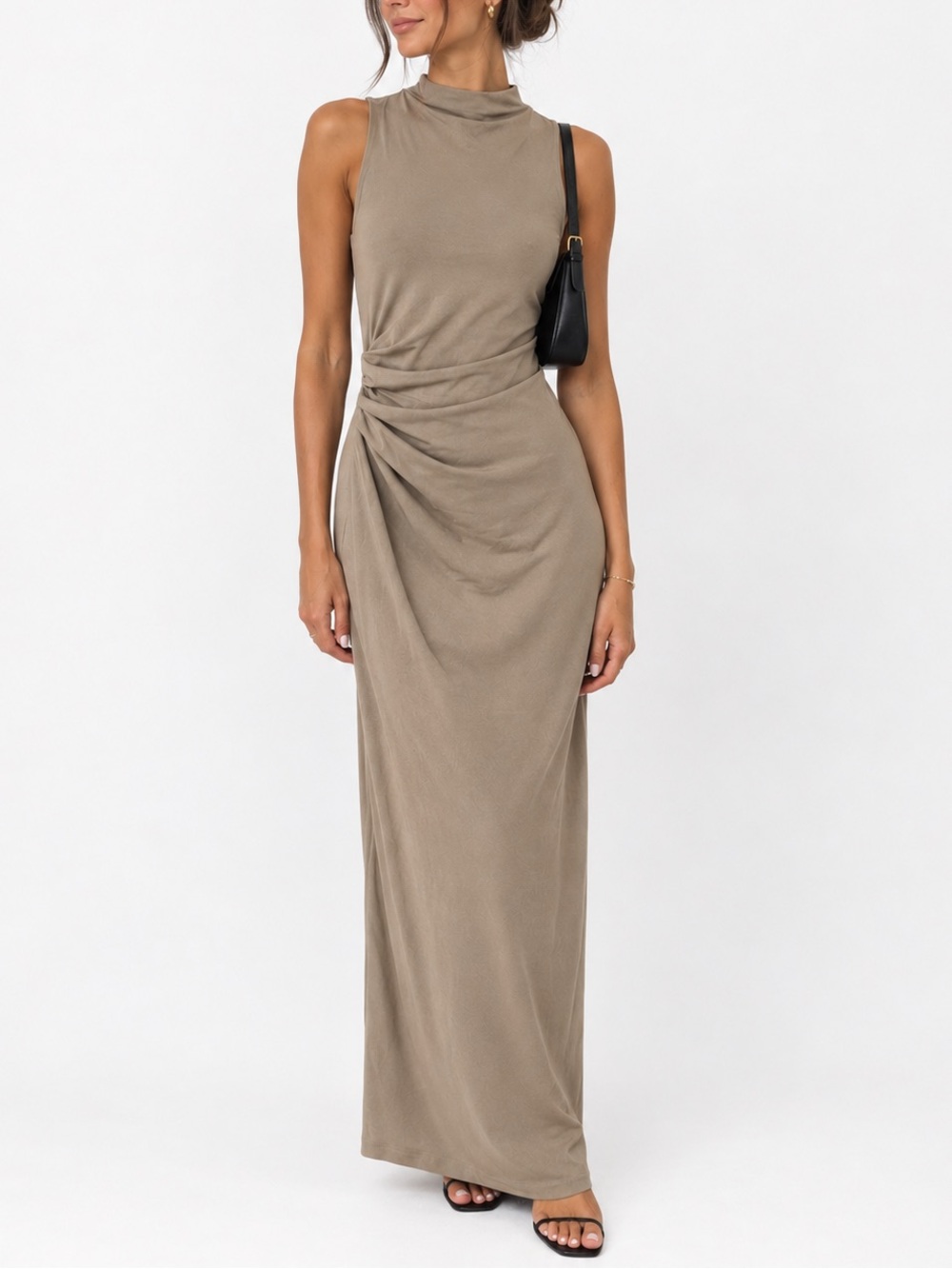 Express Taupe Ruched Maxi Dress - Size Small NWOT